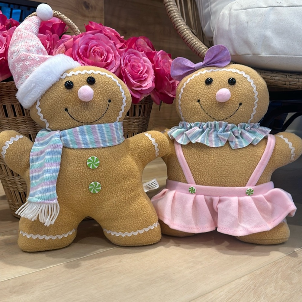 Christmas gingerbread man boy girl pillow doll decoration plush set pastel